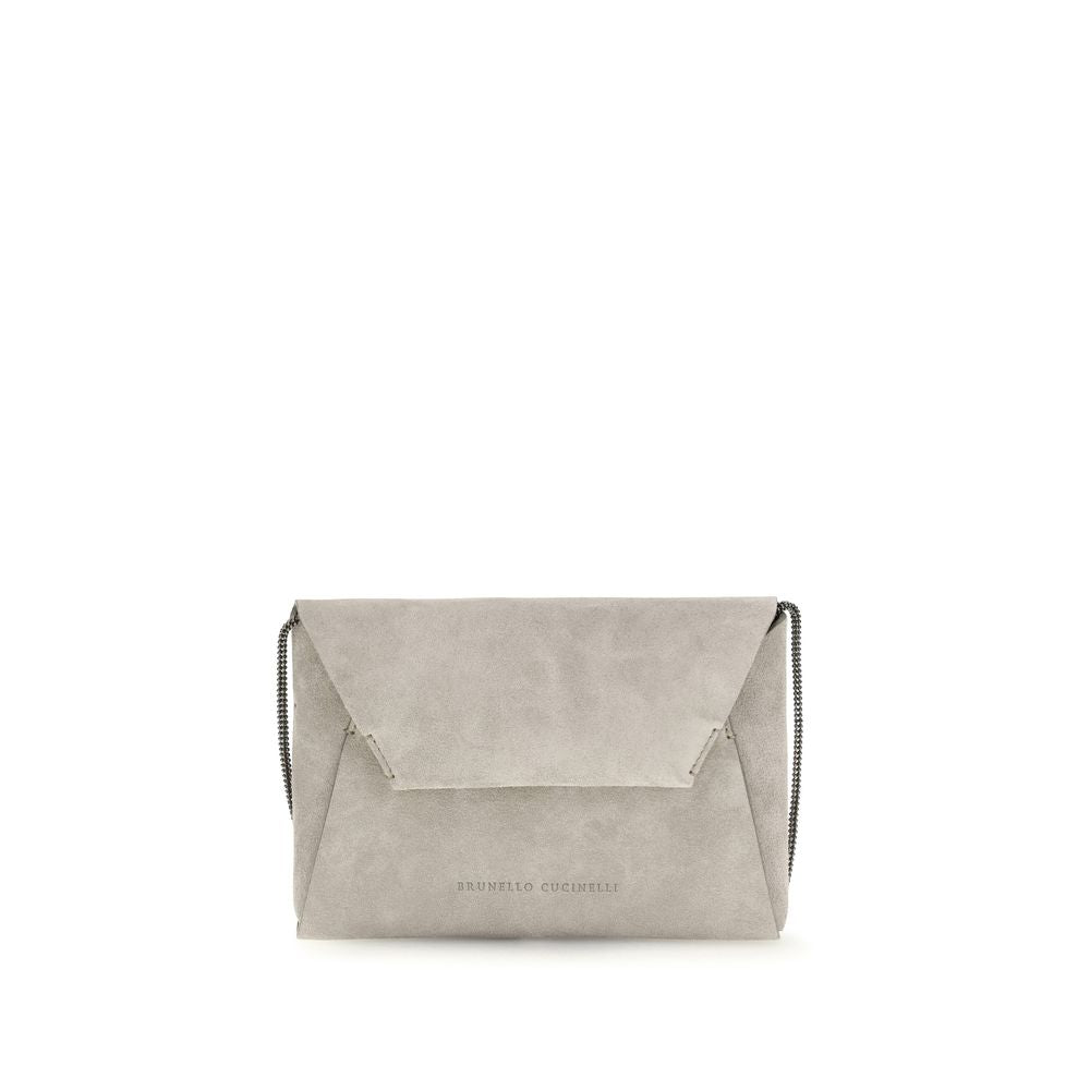 Brunello Cucinelli Gray Calf Leather Bos Taurus Clutch Bag