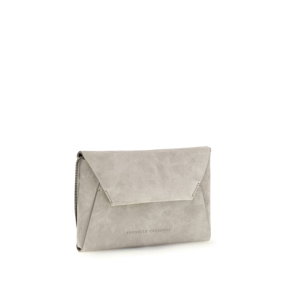 Brunello Cucinelli Gray Calf Leather Bos Taurus Clutch Bag