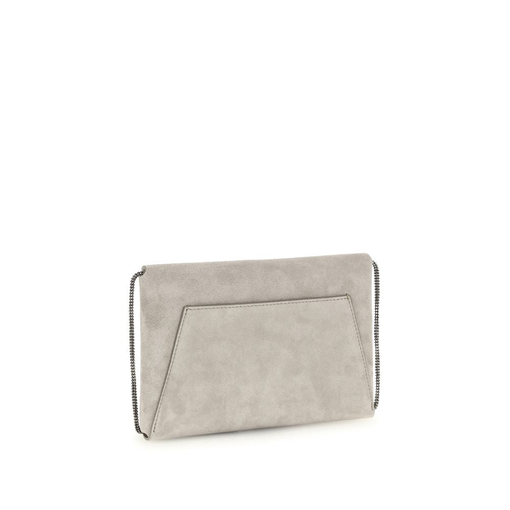 Brunello Cucinelli Gray Calf Leather Bos Taurus Clutch Bag