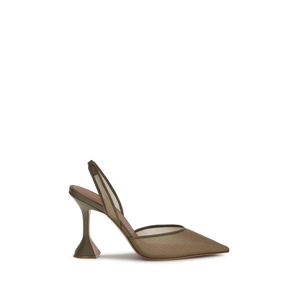 Amina Muaddi Brown Fabric High Heel Pumps