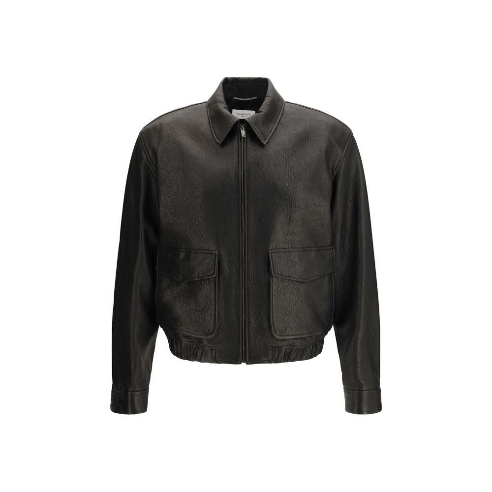 Saint Laurent Black Lamb Ovis Aries Aries Leather Jacket