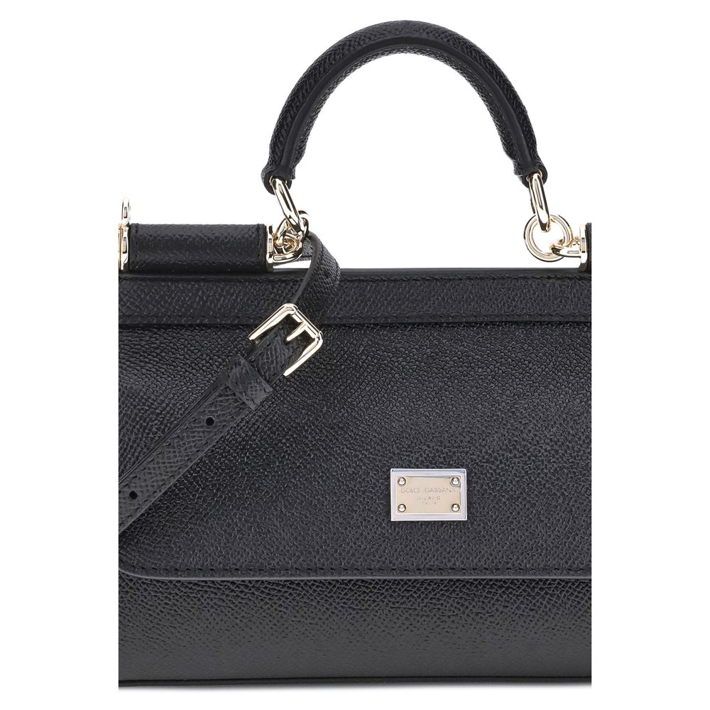 Dolce & Gabbana Black Calf Leather Bos Taurus Handbag