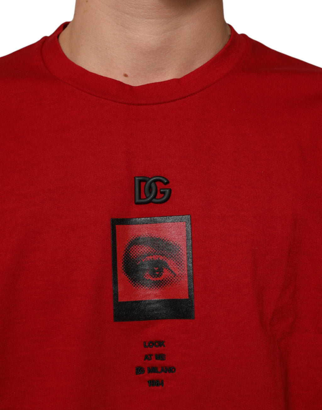 Dolce & Gabbana Red DG Eye Print Cotton Crew Neck T-shirt