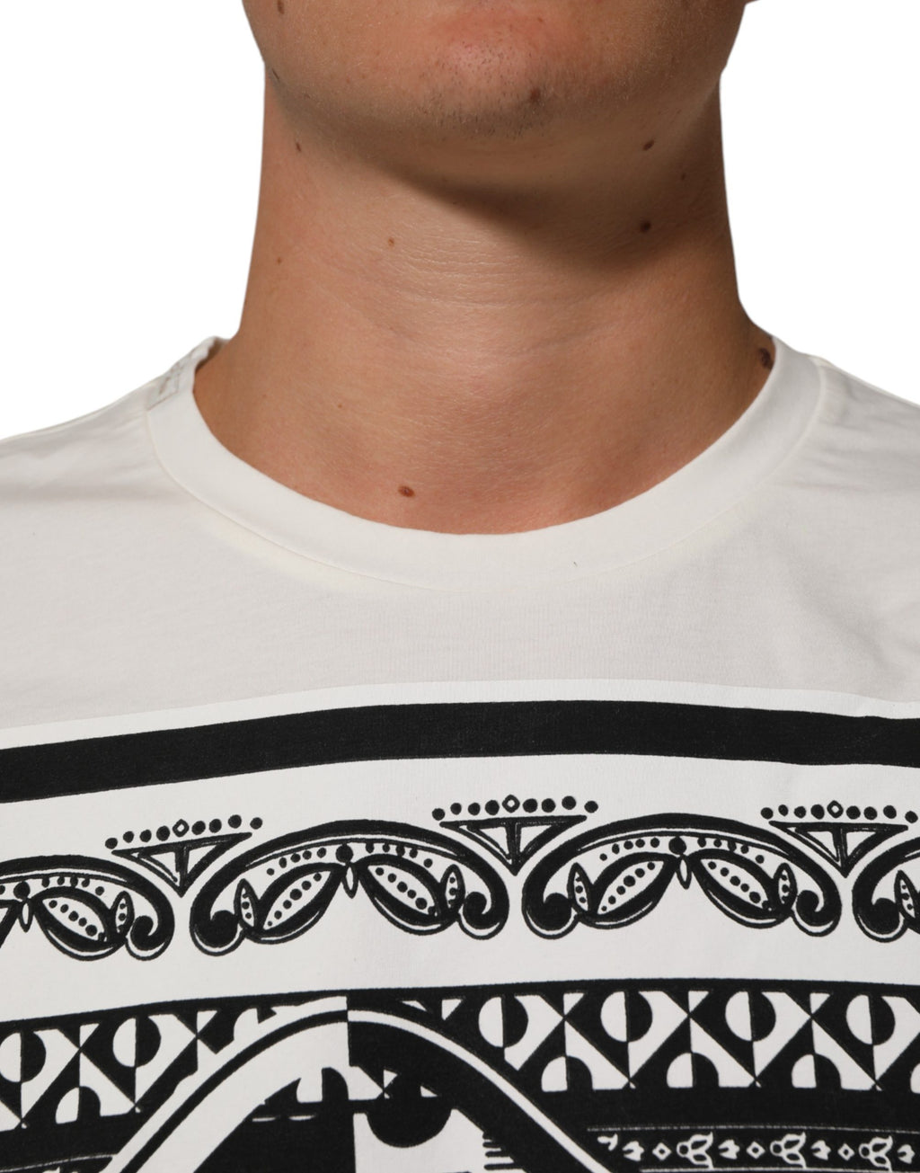 Dolce & Gabbana White Cotton Bandana Print CrewNeck T-shirt