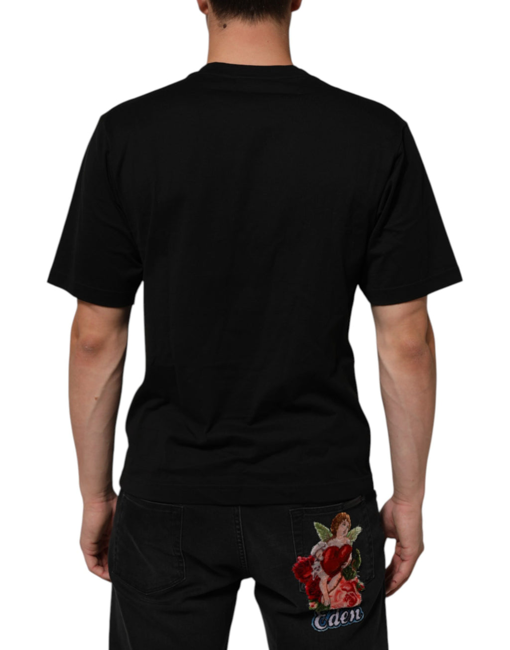Dolce & Gabbana Black Cotton Logo Plaque Crew Neck T-shirt