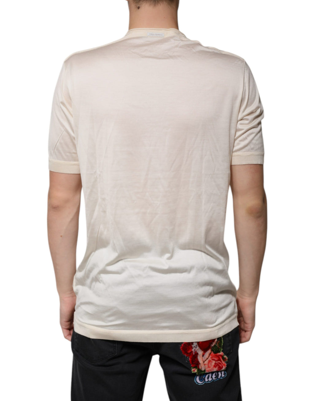 Dolce & Gabbana Off White Silk Henley Short Sleeves T-shirt