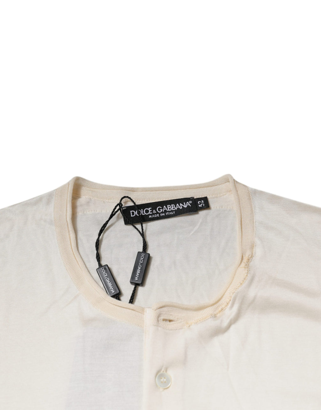 Dolce & Gabbana Off White Silk Henley Short Sleeves T-shirt
