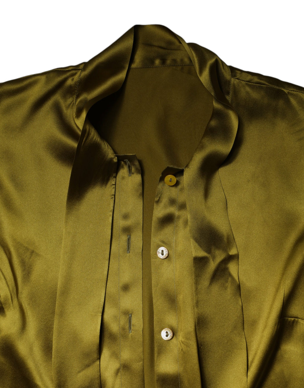 Dolce & Gabbana Green Satin Long Sleeve Ascot Tie Shirt Top