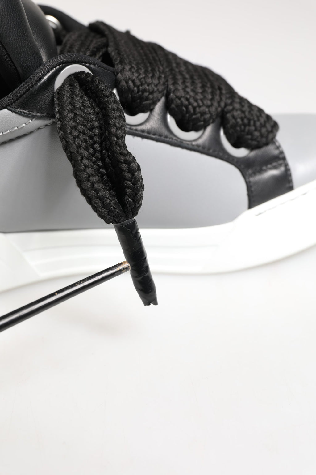 Dolce & Gabbana Gray Leather Low Top Lace Up Sneakers Shoes