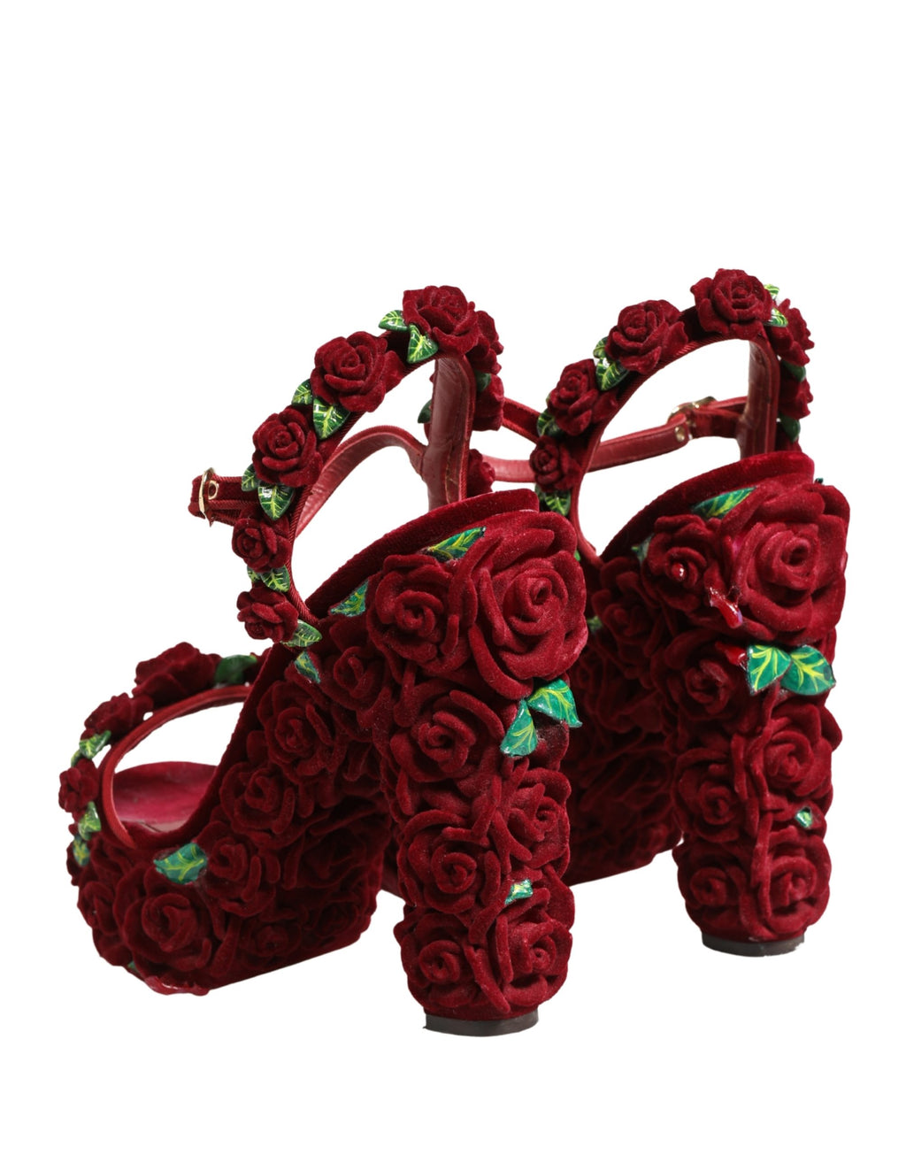 Dolce & Gabbana Red Rose Embellished Platform Sandals Shoes