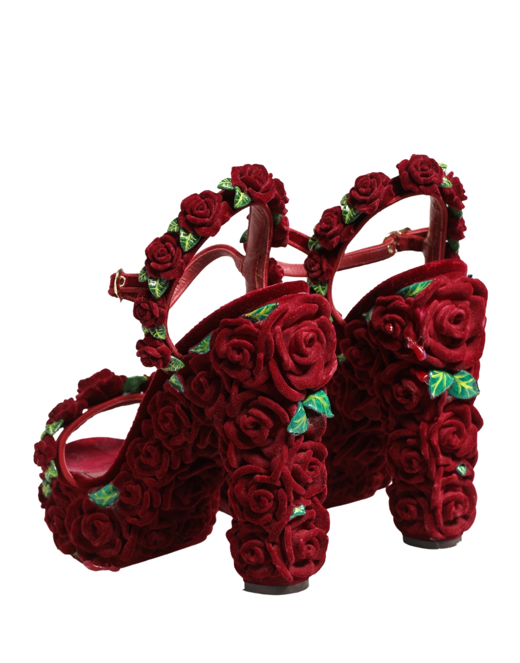 Dolce & Gabbana Red Rose Embellished Platform Sandals Shoes