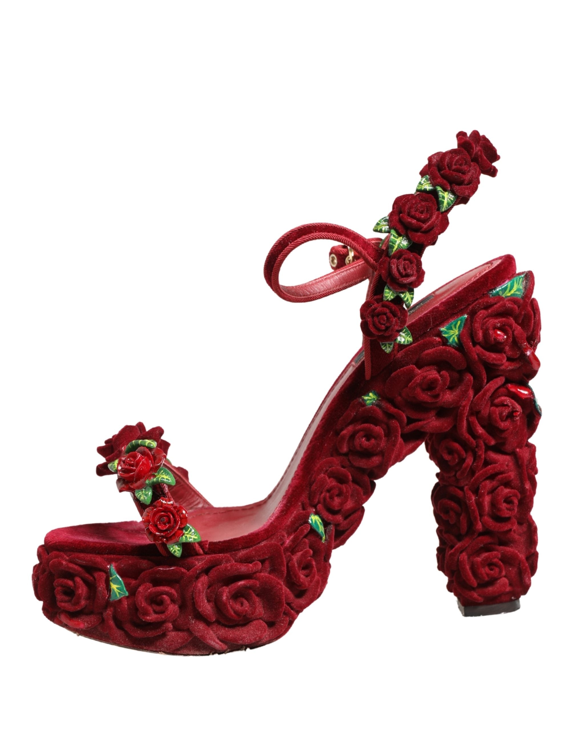 Dolce & Gabbana Red Rose Embellished Platform Sandals Shoes