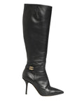 Dolce & Gabbana Black Leather Heels Knee High Boots Shoes