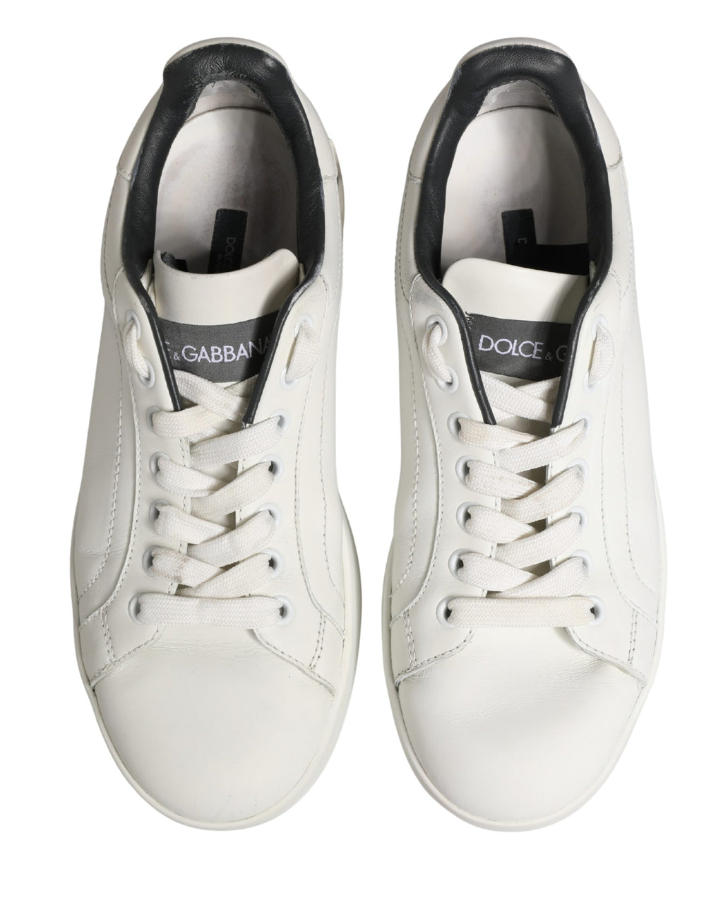 Dolce & Gabbana White Black Portofino Leather Sneakers Shoes