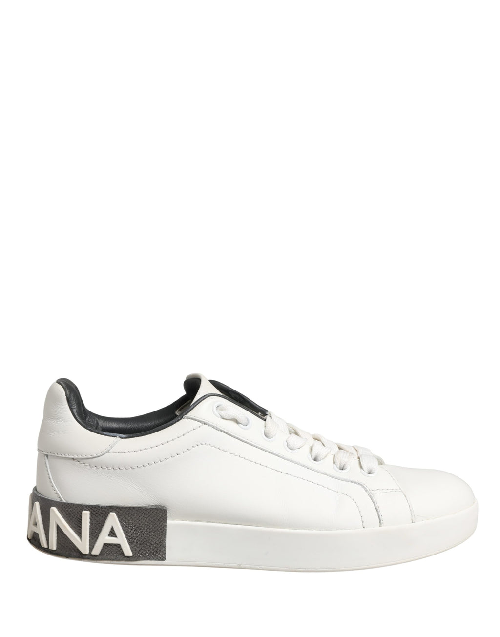 Dolce & Gabbana White Black Portofino Leather Sneakers Shoes