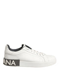 Dolce & Gabbana White Black Portofino Leather Sneakers Shoes
