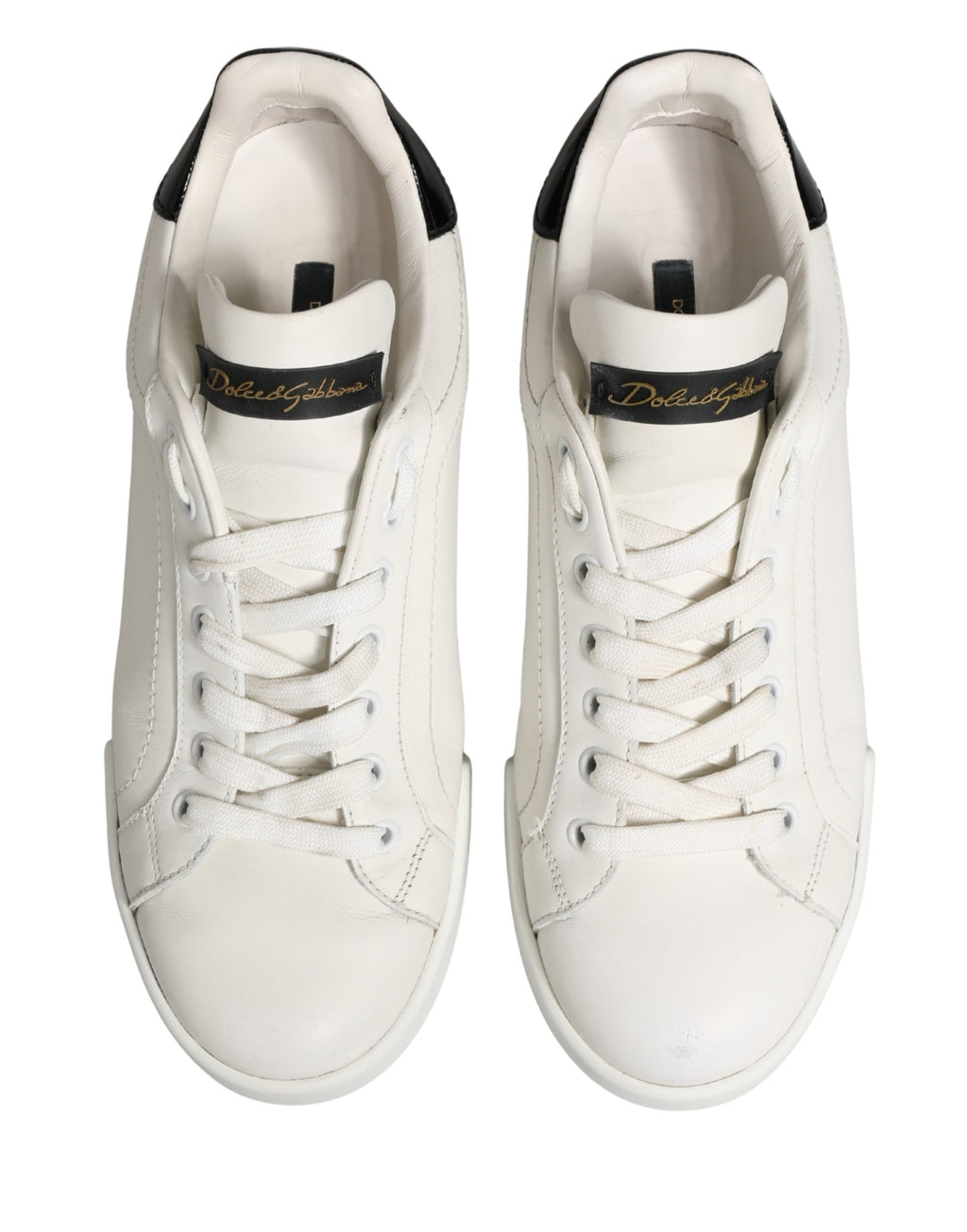 Dolce & Gabbana White Black Portofino Leather Sneakers Shoes