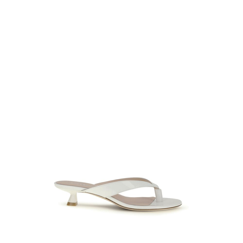 Stuart Weitzman White Calf Leather Bos Taurus Flat Sandals