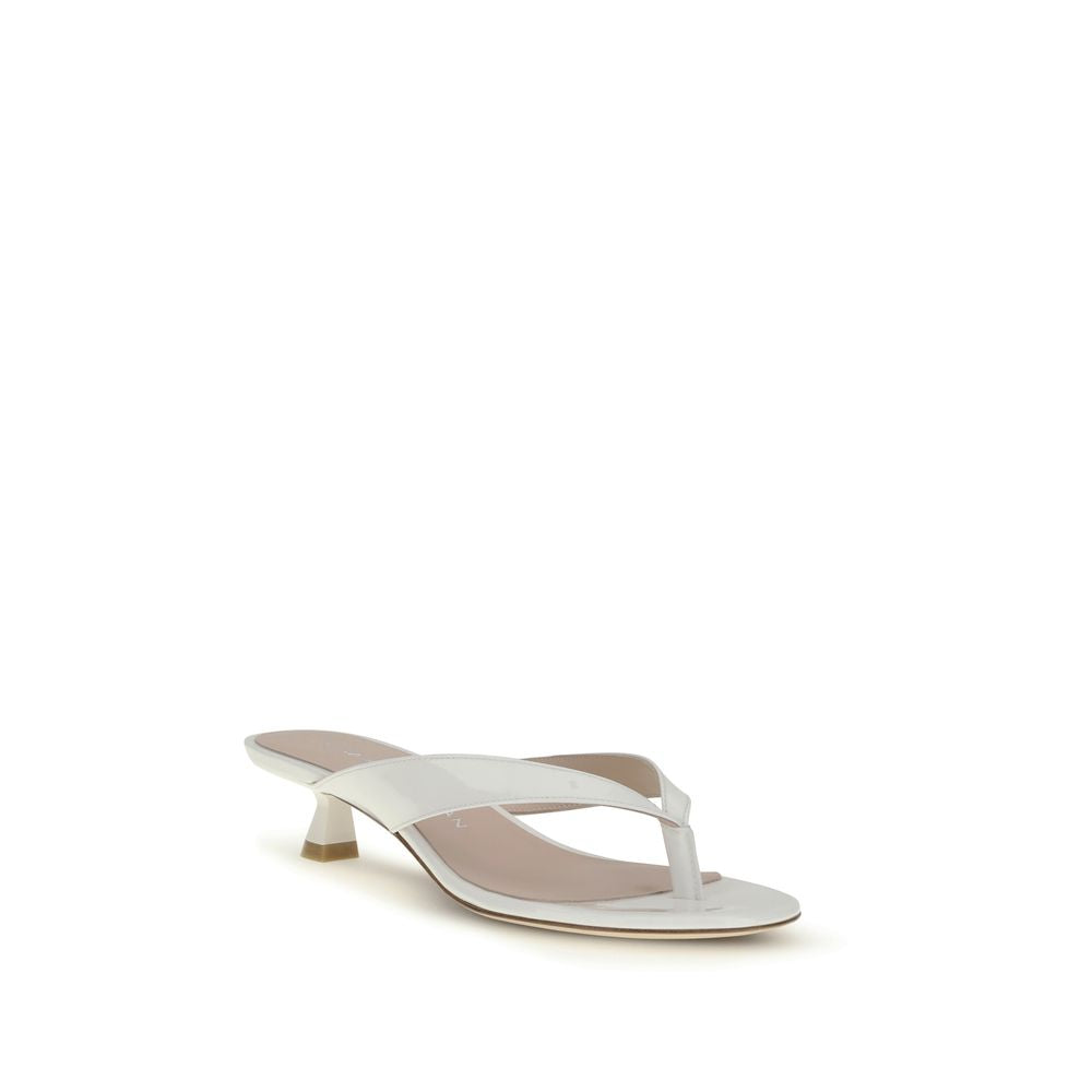 Stuart Weitzman White Calf Leather Bos Taurus Flat Sandals