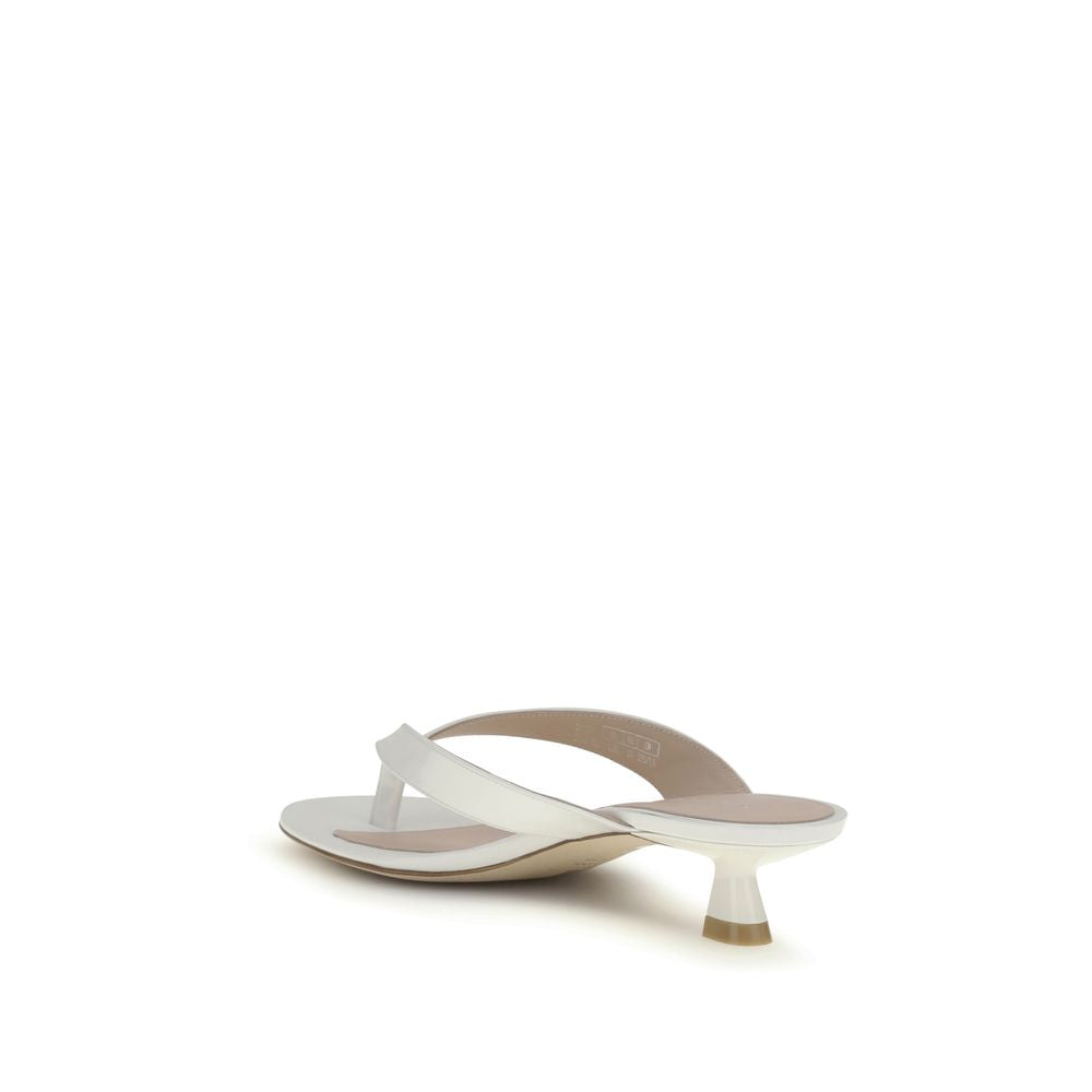 Stuart Weitzman White Calf Leather Bos Taurus Flat Sandals
