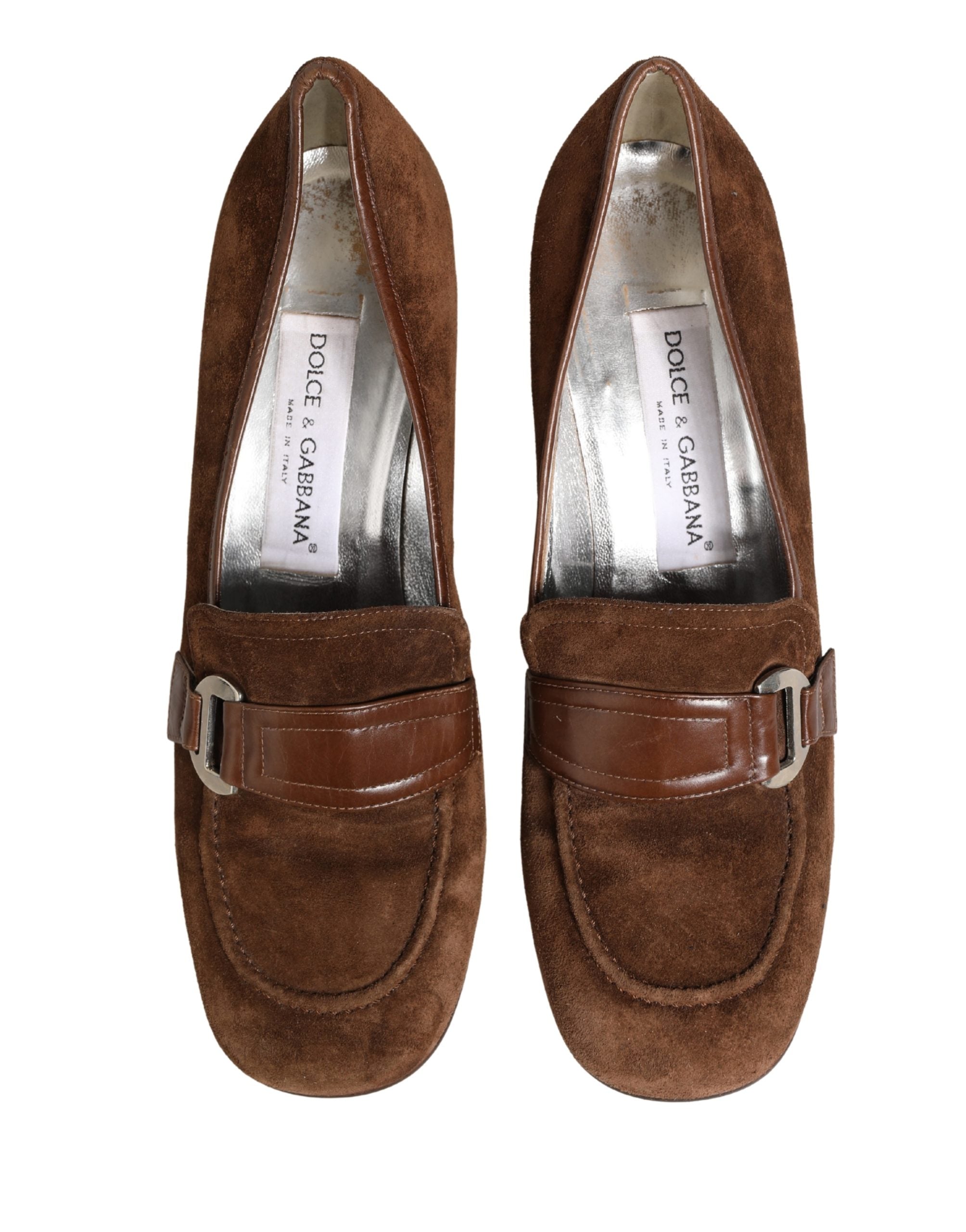 Dolce & Gabbana Brown Suede Block Heels Slip On Loafers Shoes