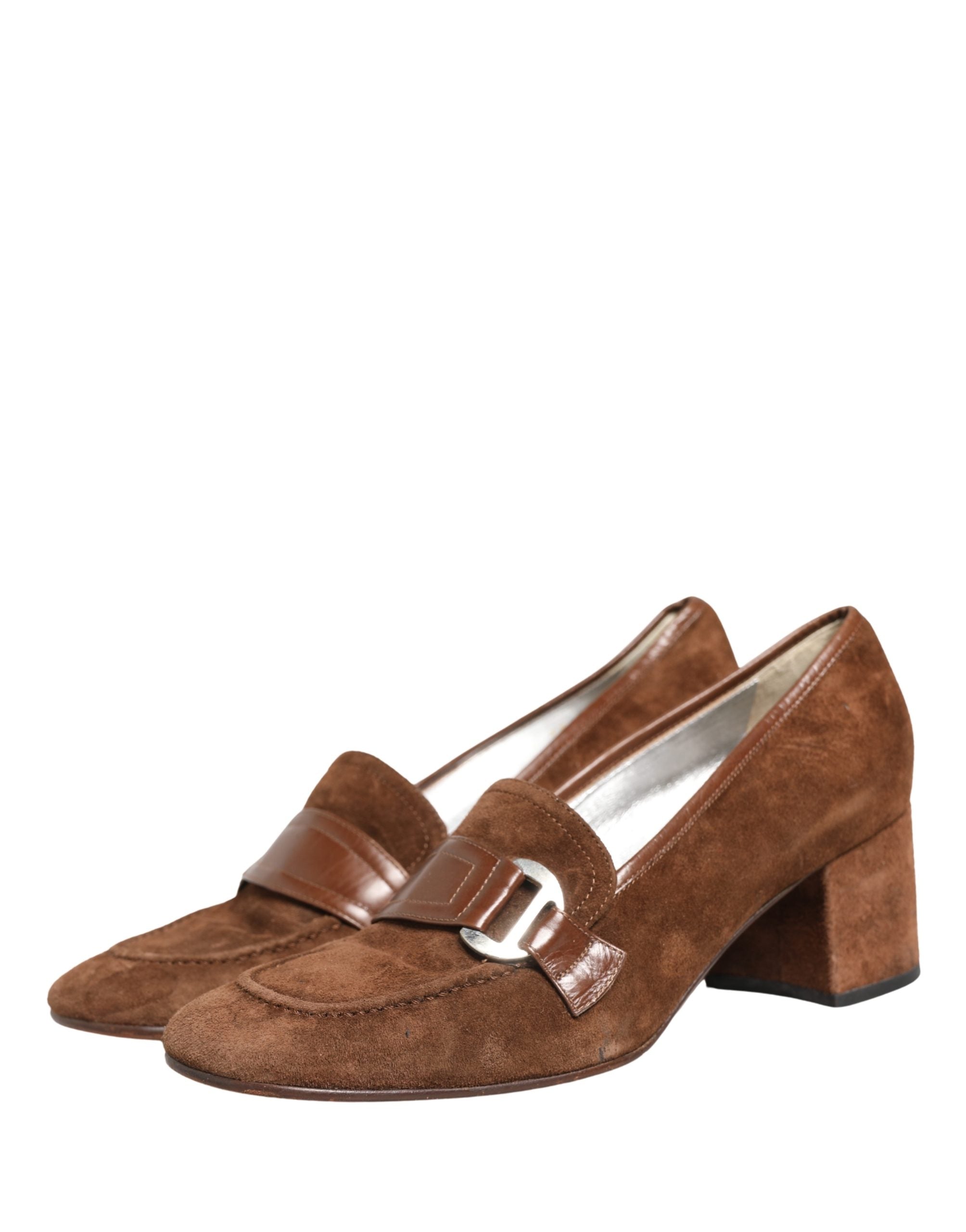 Dolce & Gabbana Brown Suede Block Heels Slip On Loafers Shoes