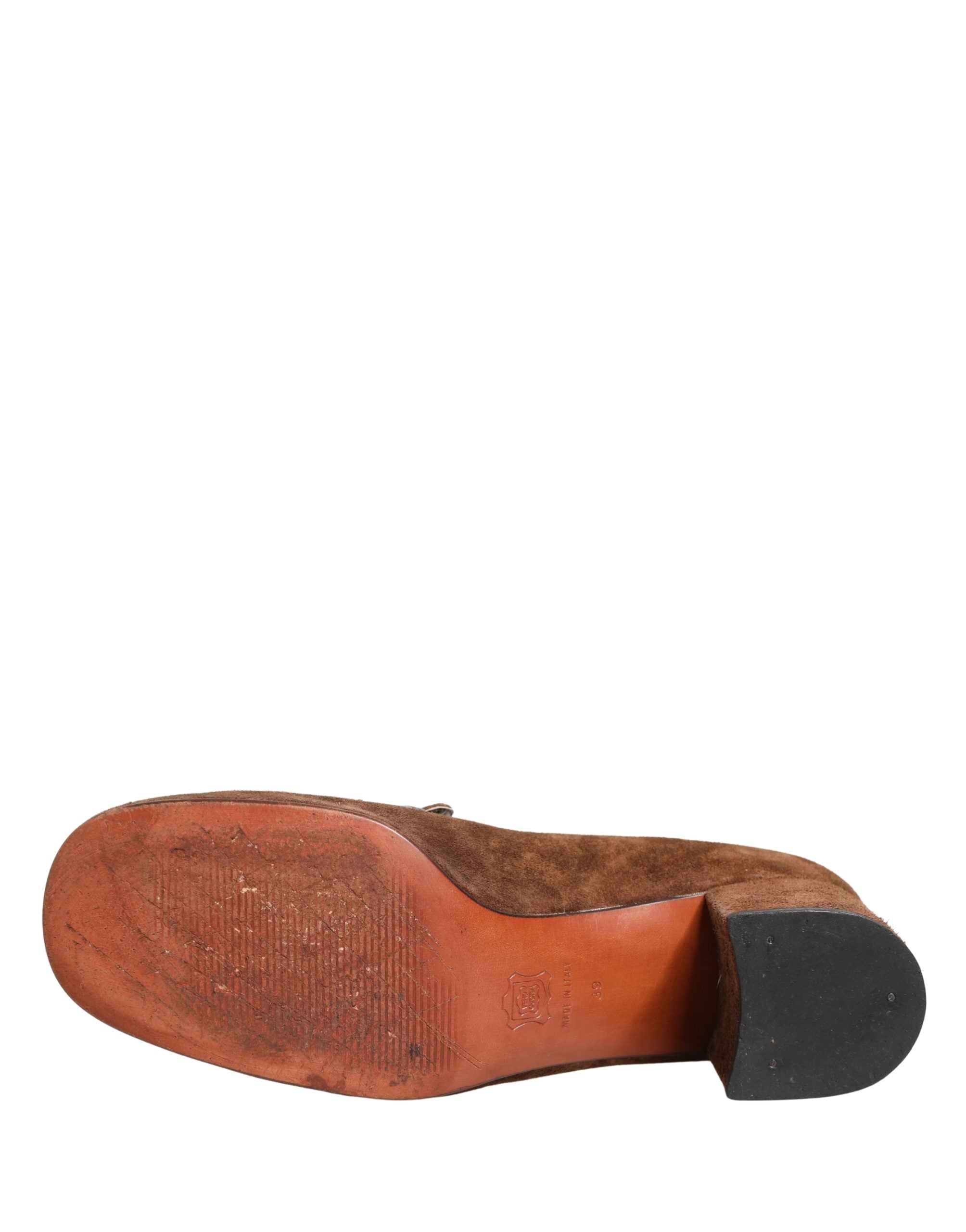 Dolce & Gabbana Brown Suede Block Heels Slip On Loafers Shoes