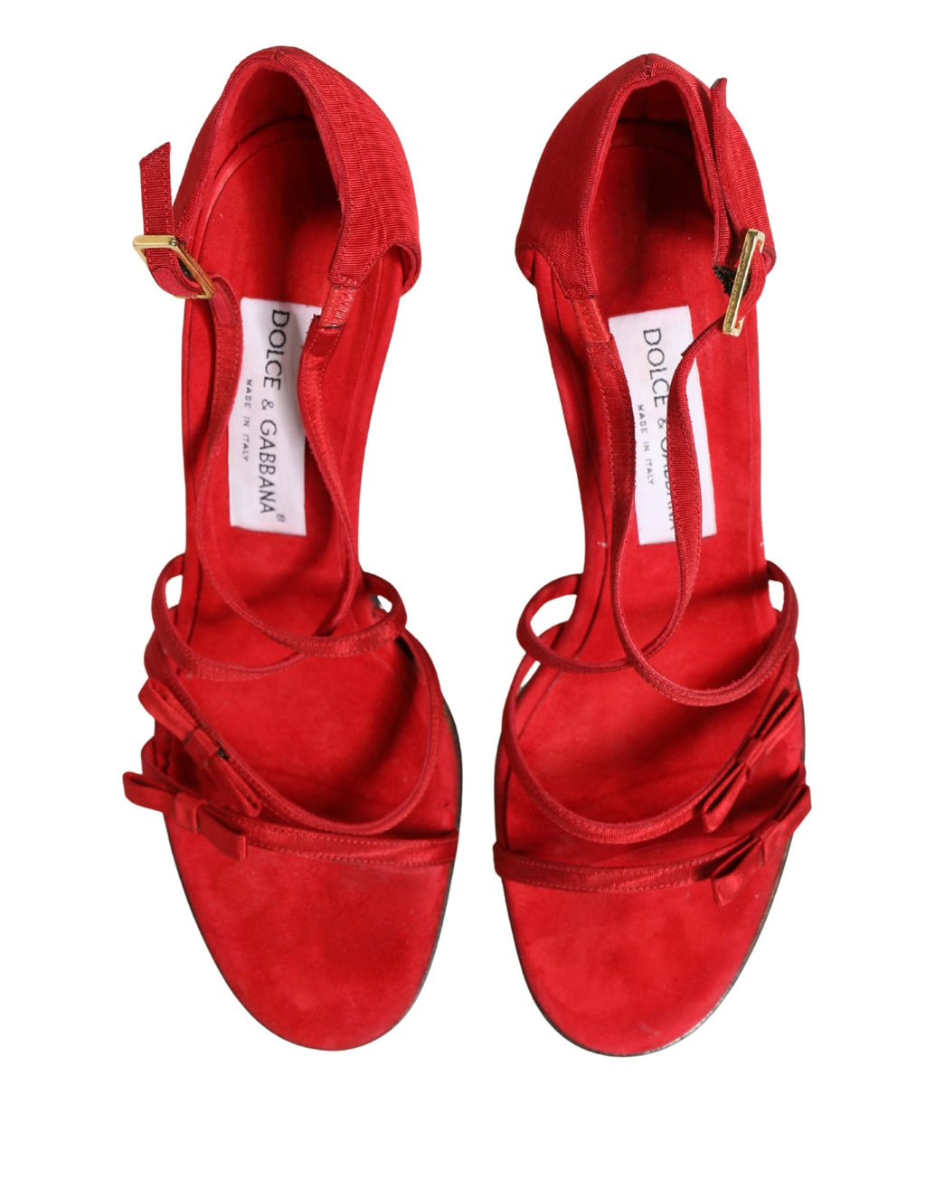 Dolce & Gabbana Red Calf Suede Strappy Heels Sandals Shoes