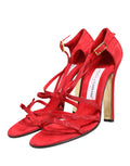 Dolce & Gabbana Red Calf Suede Strappy Heels Sandals Shoes