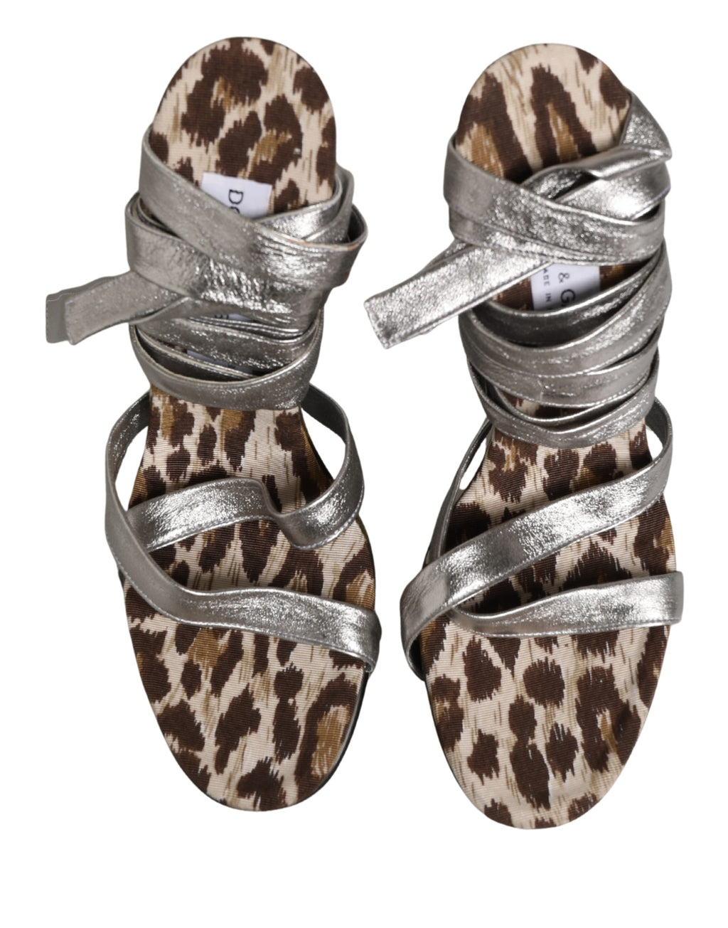 Dolce & Gabbana Silver Leather Platform Wedge Sandals Shoes