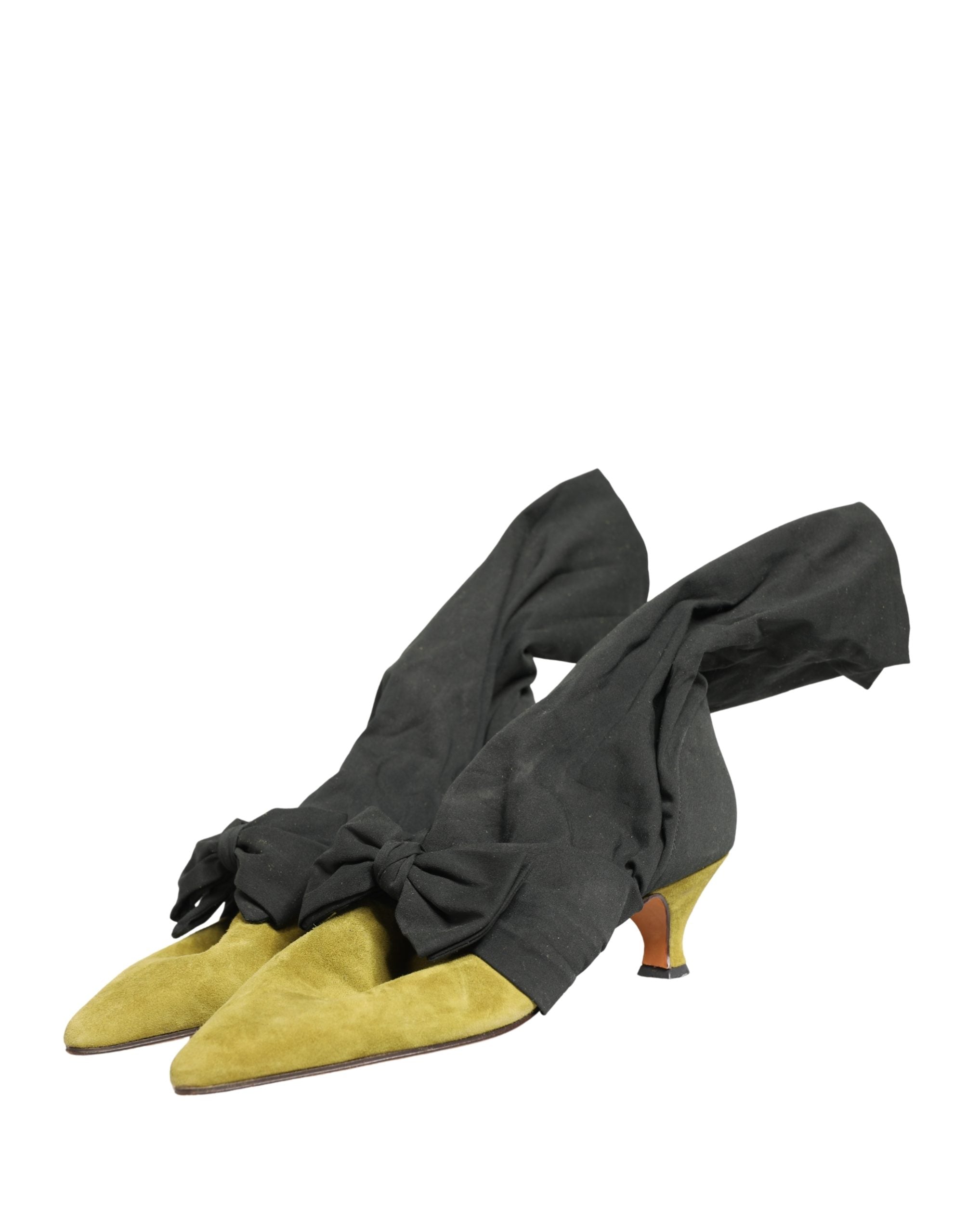 Dolce & Gabbana Black Yellow Suede Boots Shoes