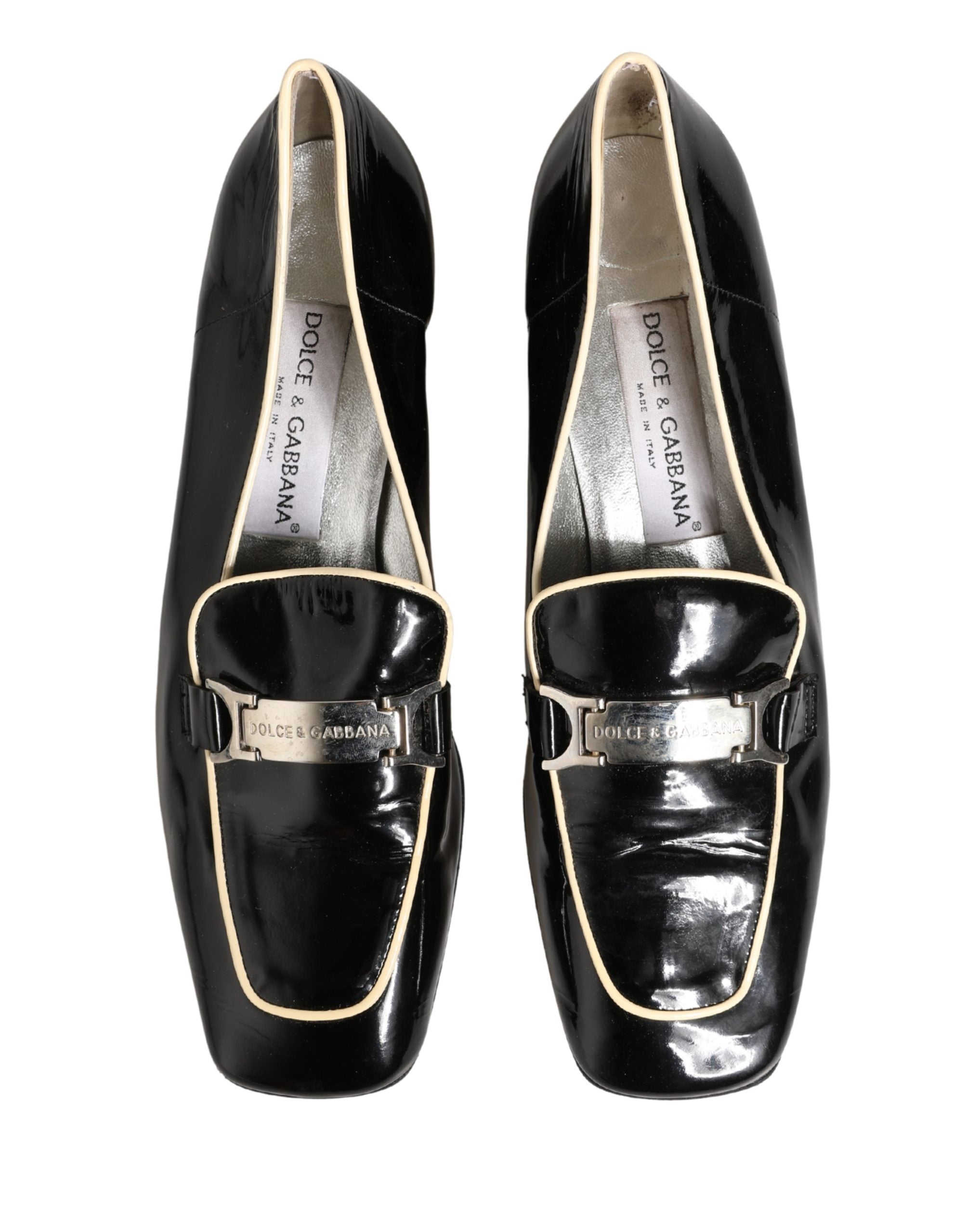 Dolce & Gabbana Black Patent Leather Logo Flats Loafers Shoes