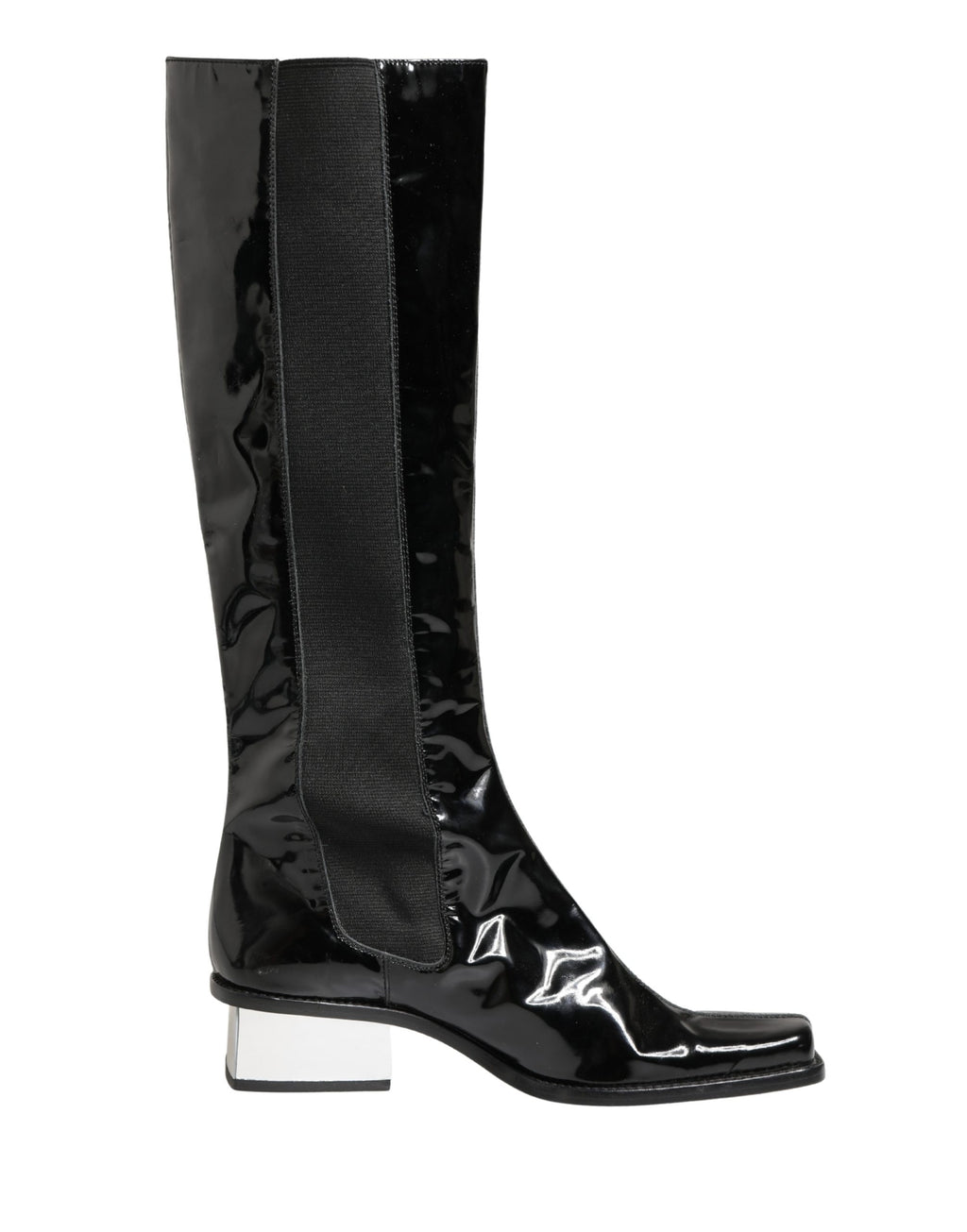 Dolce & Gabbana Black Patent Leather Knee High Boots Shoes