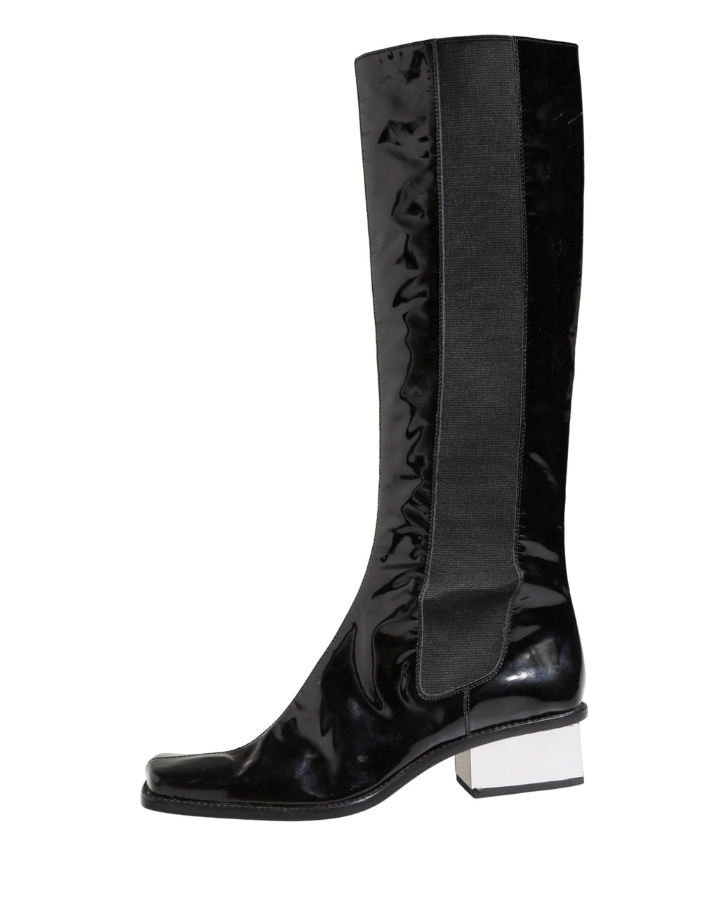Dolce & Gabbana Black Patent Leather Knee High Boots Shoes