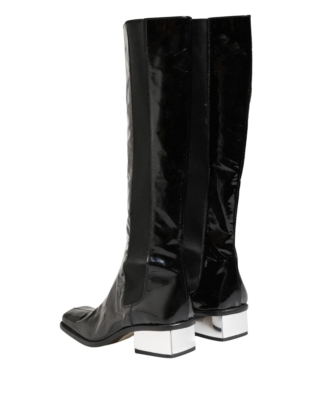 Dolce & Gabbana Black Patent Leather Knee High Boots Shoes