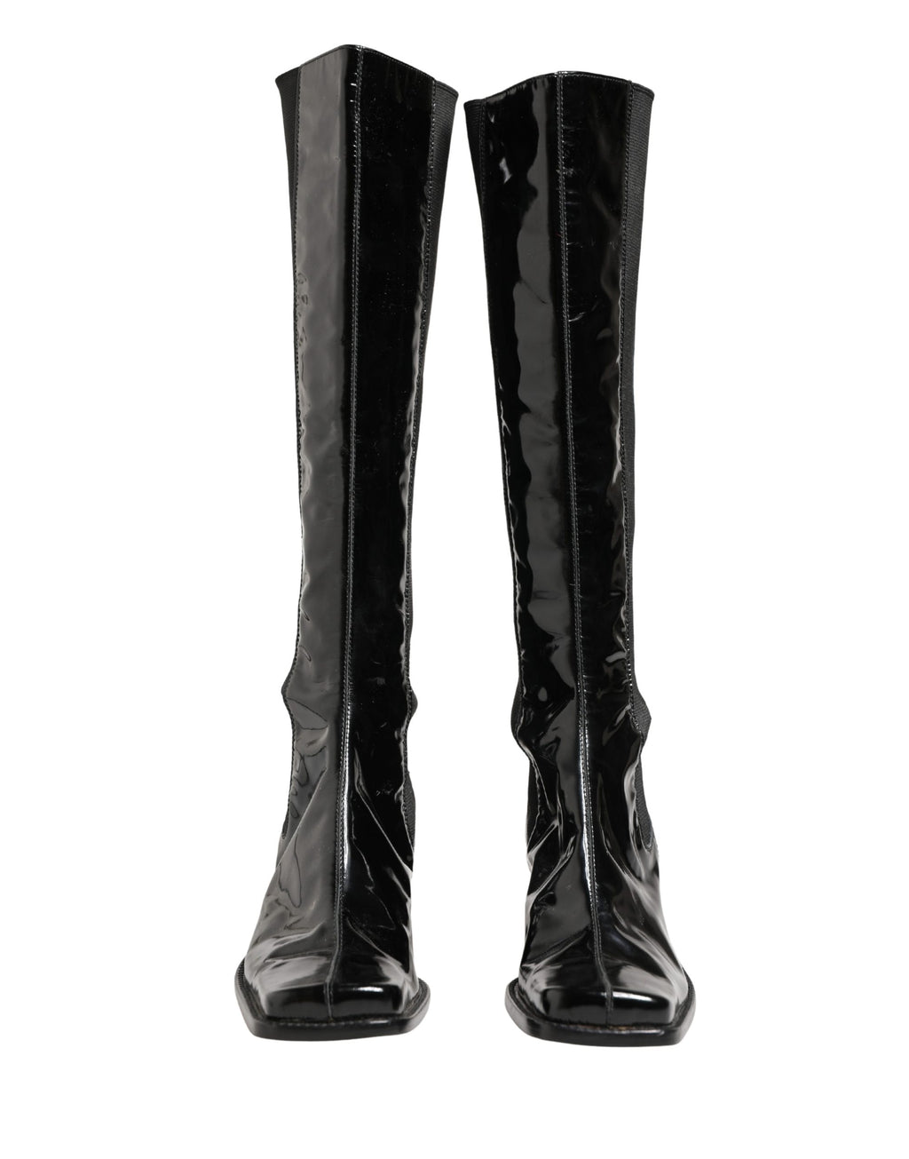 Dolce & Gabbana Black Patent Leather Knee High Boots Shoes