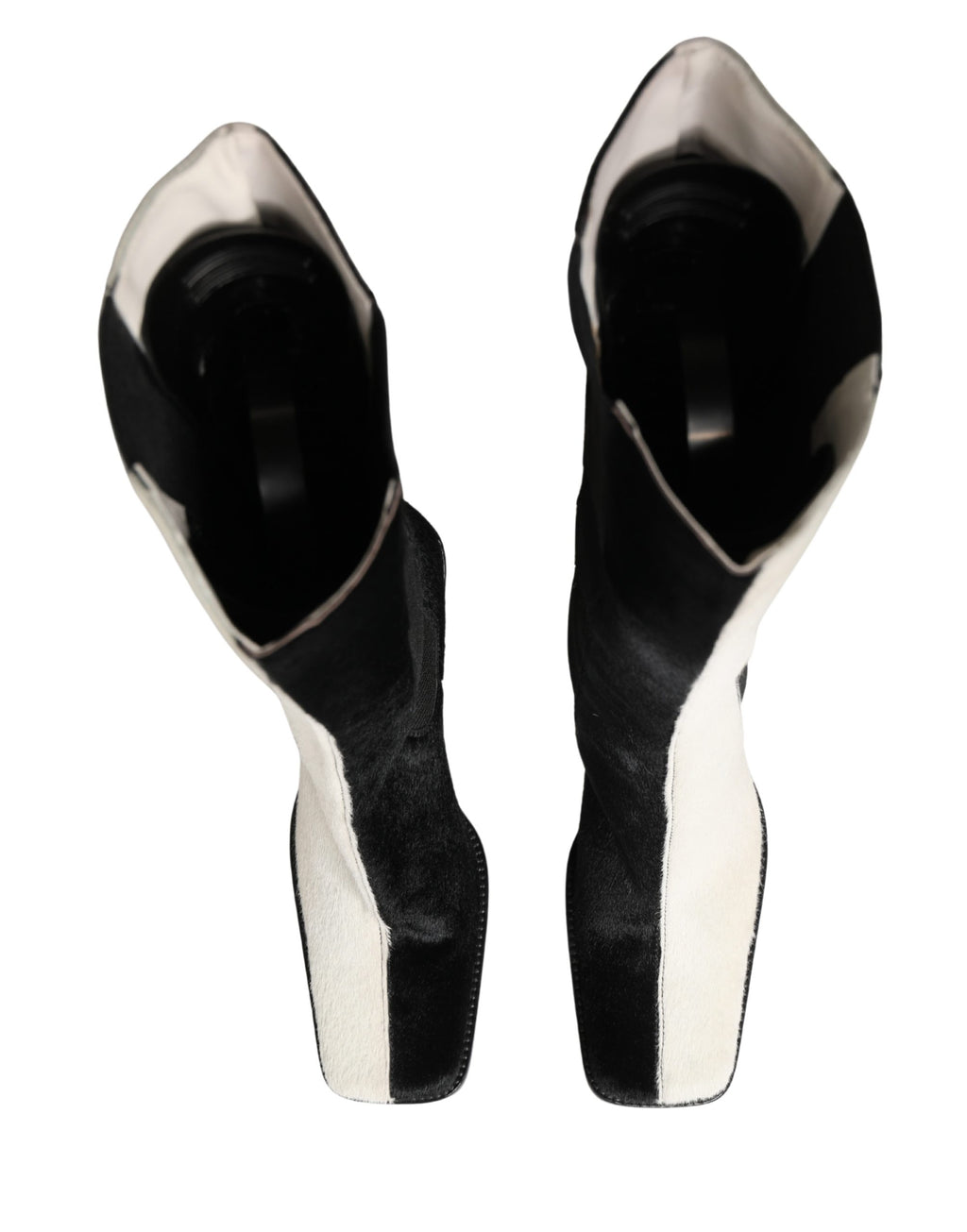 Dolce & Gabbana White Black Leather Knee High Boots Shoes
