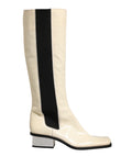 Dolce & Gabbana White Black Leather Knee High Boots Shoes