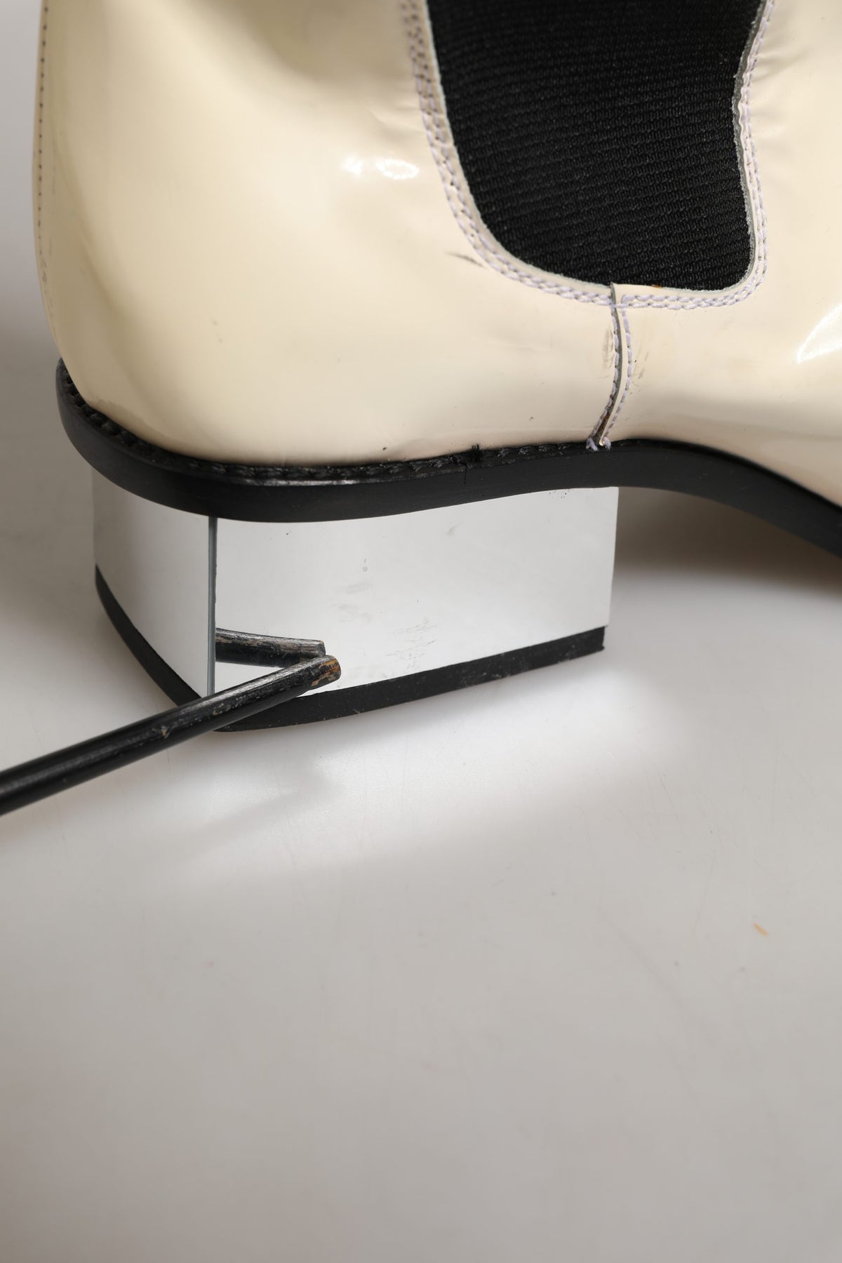Dolce & Gabbana White Black Leather Knee High Boots Shoes