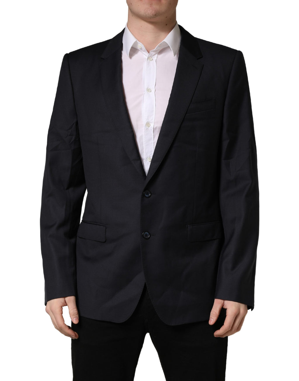Dolce & Gabbana Dark Blue Wool Slim Fit Coat Men Jacket Blazer