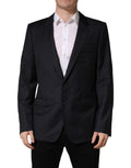 Dolce & Gabbana Dark Blue Wool Slim Fit Coat Men Jacket Blazer