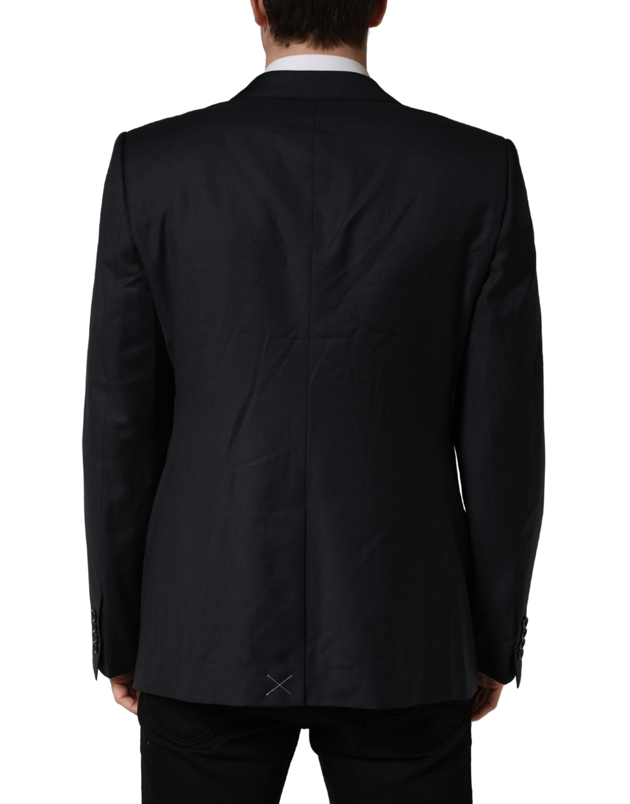 Dolce & Gabbana Dark Blue Wool Slim Fit Coat Men Jacket Blazer