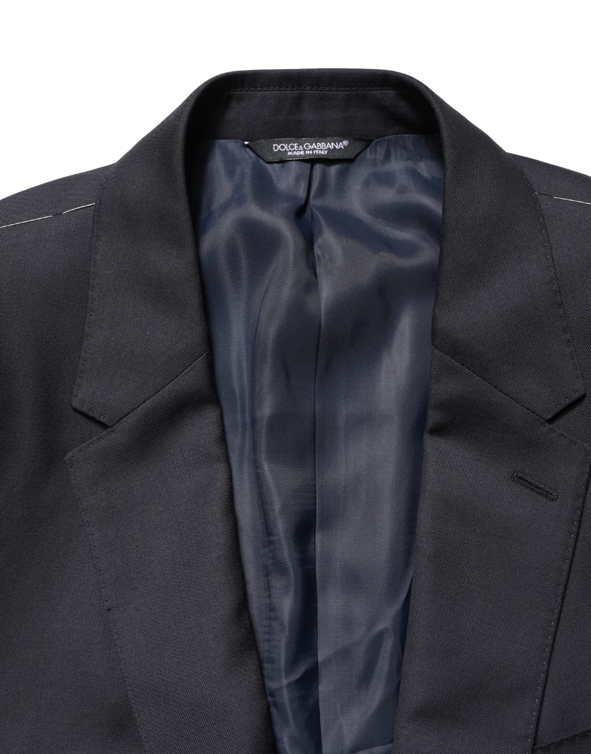 Dolce & Gabbana Dark Blue Wool Slim Fit Coat Men Jacket Blazer