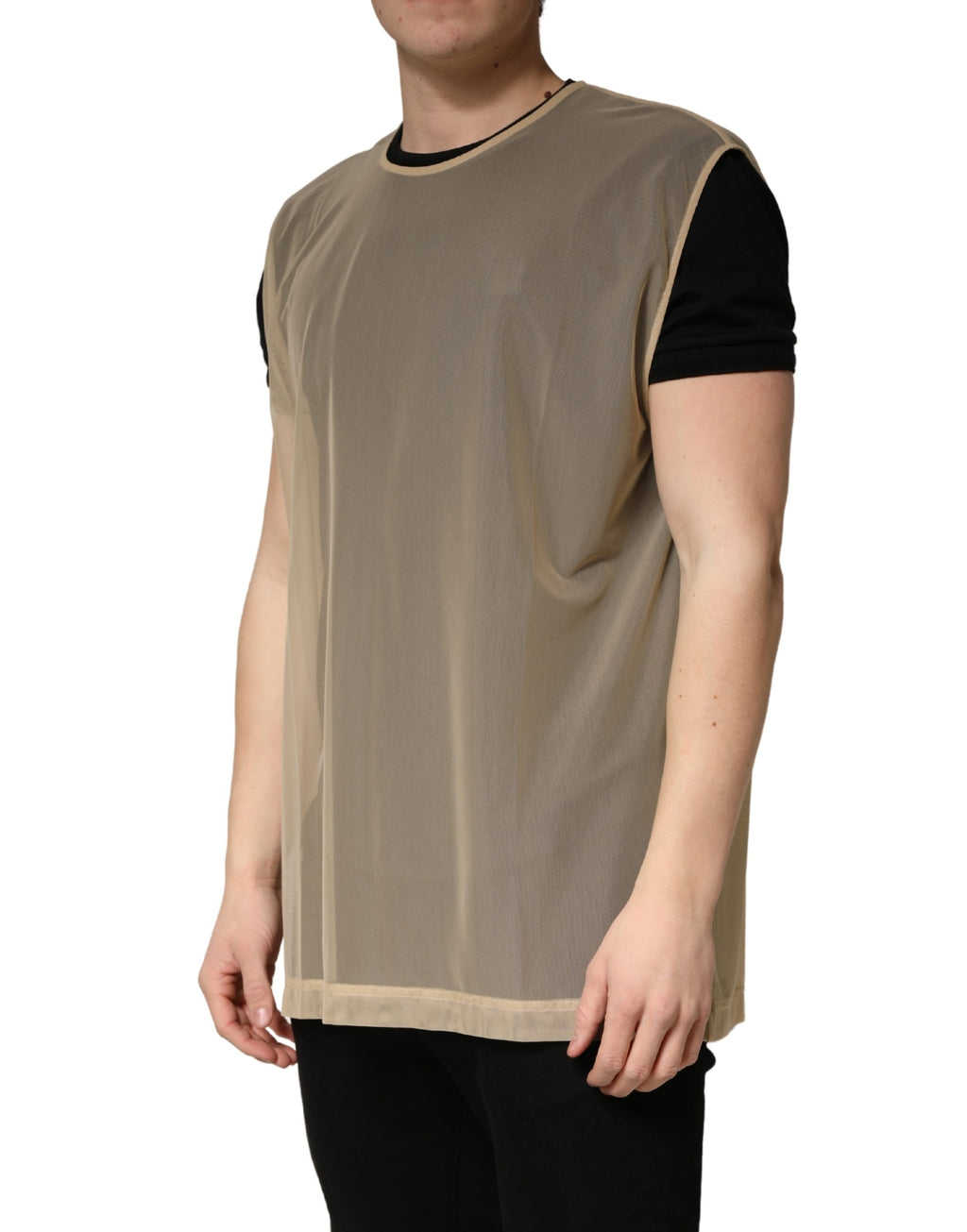 Dolce & Gabbana Beige Crew Neck Sleeveless Mesh Top  T-shirt