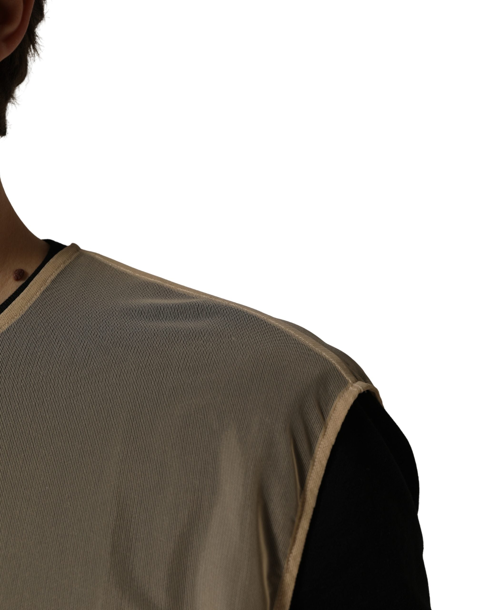 Dolce & Gabbana Beige Crew Neck Sleeveless Mesh Top  T-shirt