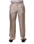 Dolce & Gabbana Beige Silk Straight Formal DressTrouser Pants