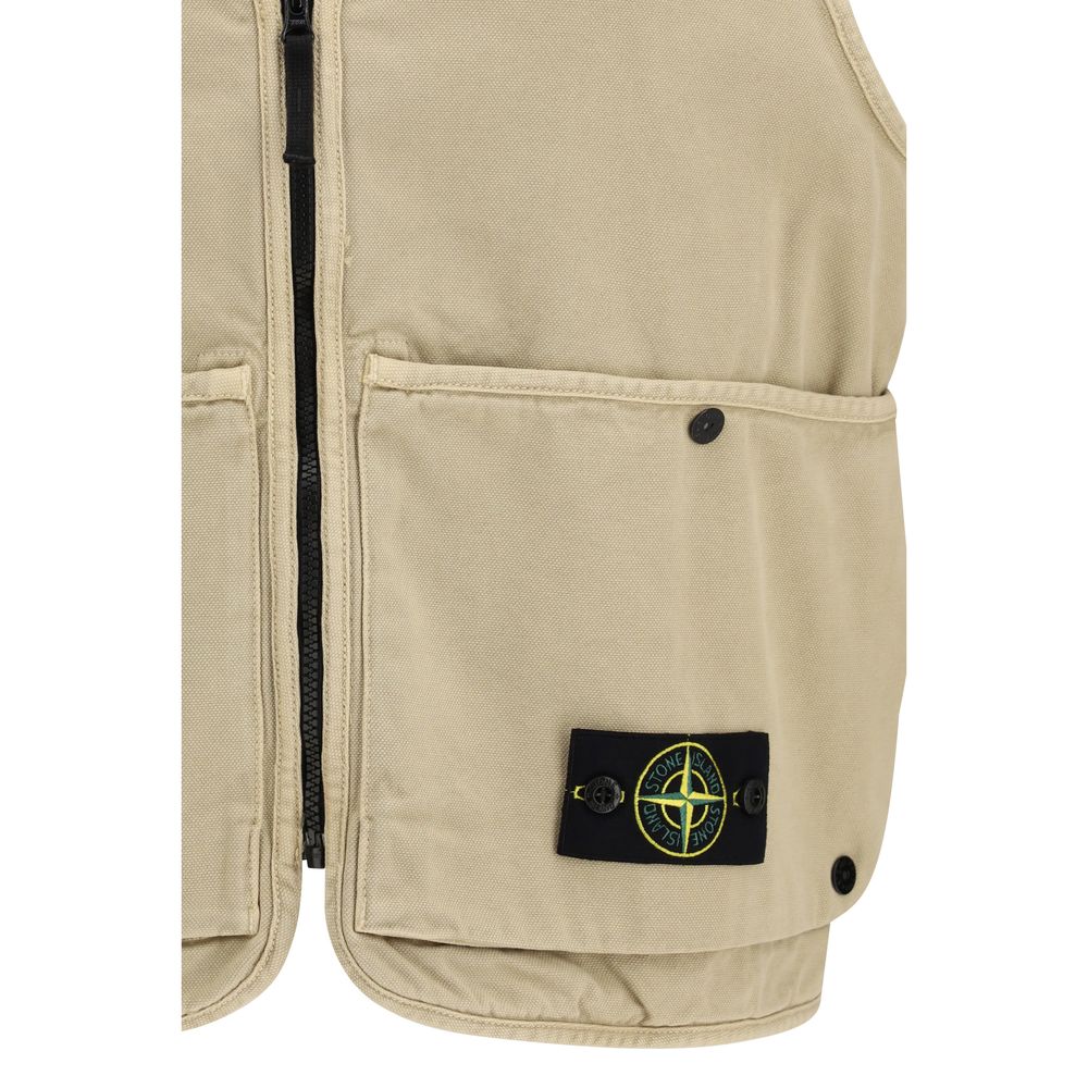Stone Island Beige Cotton Sleeveless Jacket