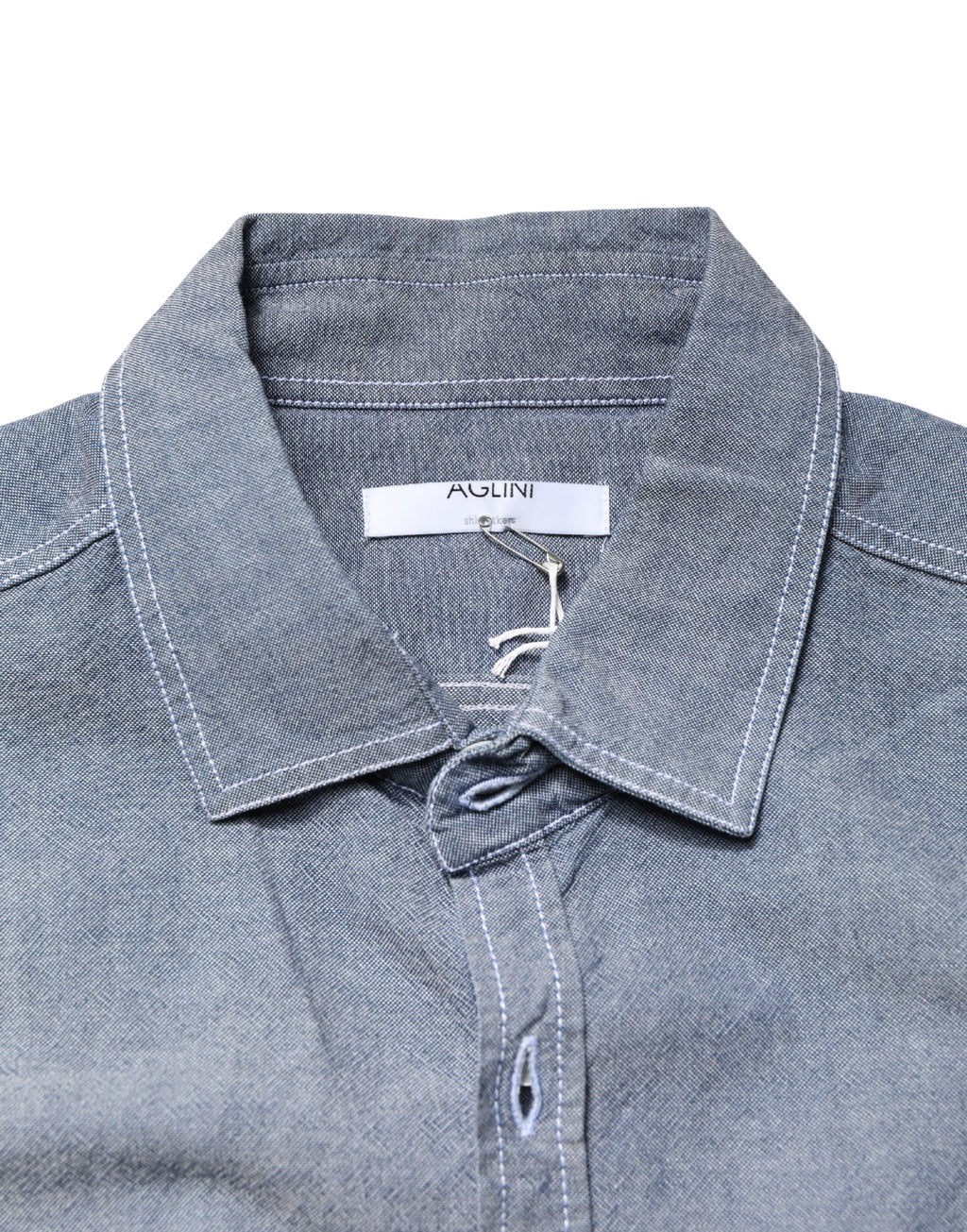 AGLINI Dark Blue Slim Fit Collared Long Sleeve Denim Shirt