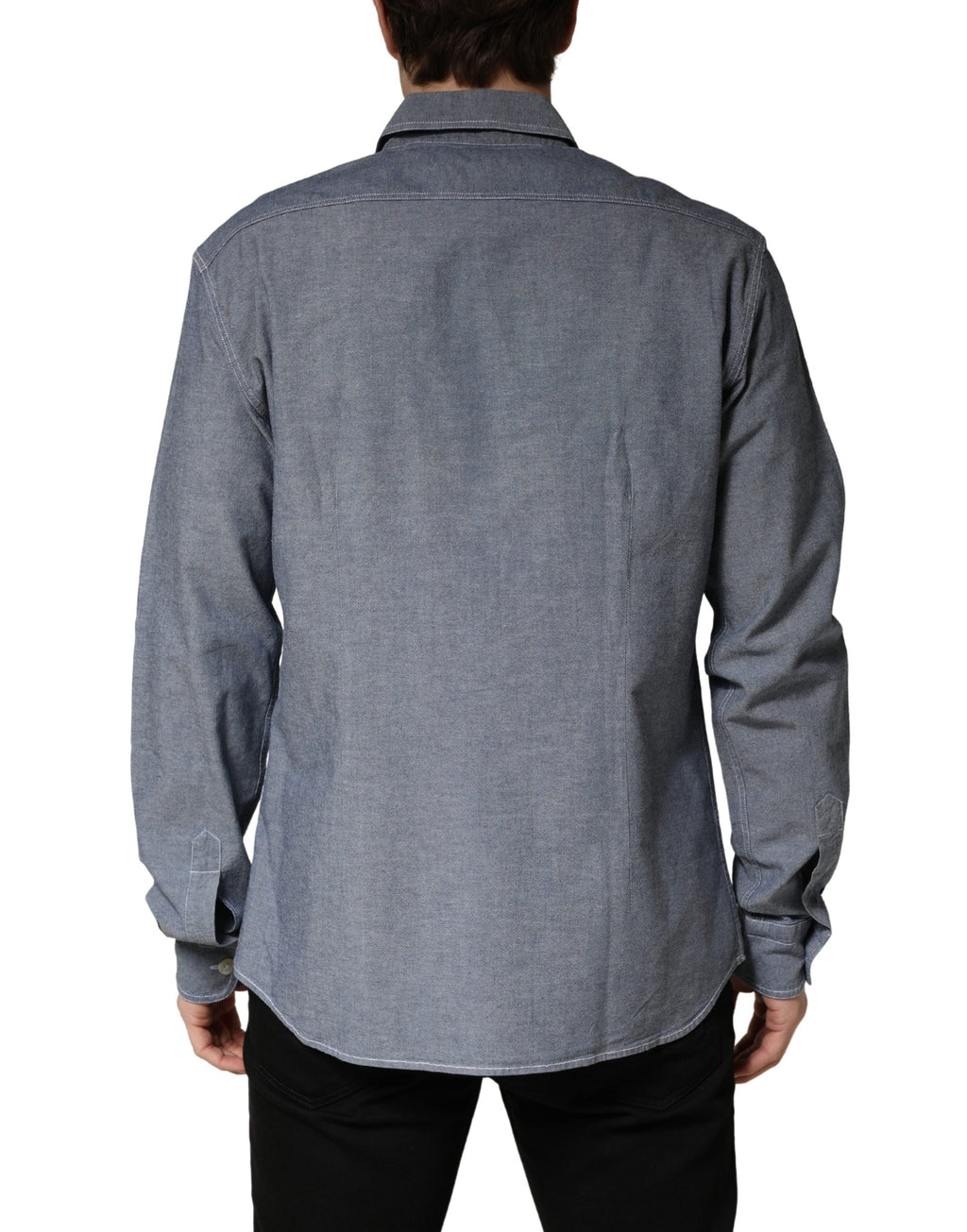 AGLINI Dark Blue Slim Fit Collared Long Sleeve Denim Shirt