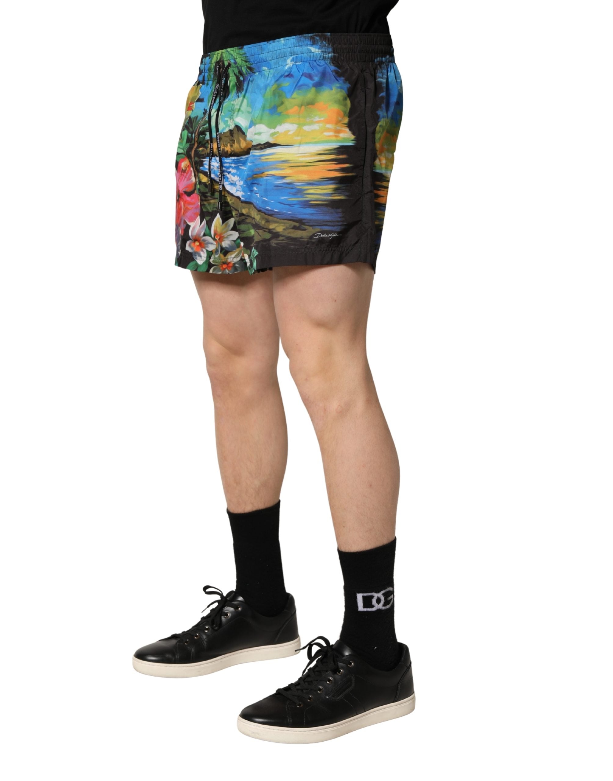 Dolce & Gabbana Black Tropical Hawaiian Trunks Shorts Swimwear